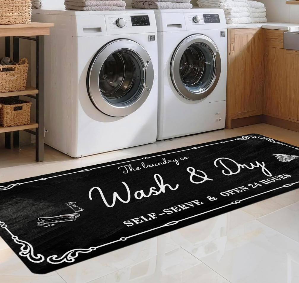 Laundry Room Rug Runner, 20"x59" Non Slip Laundry Mat Organization Washable Floor Carpet Farmhouse Decor for Kitchen Bathroom Mudroom Washroom White