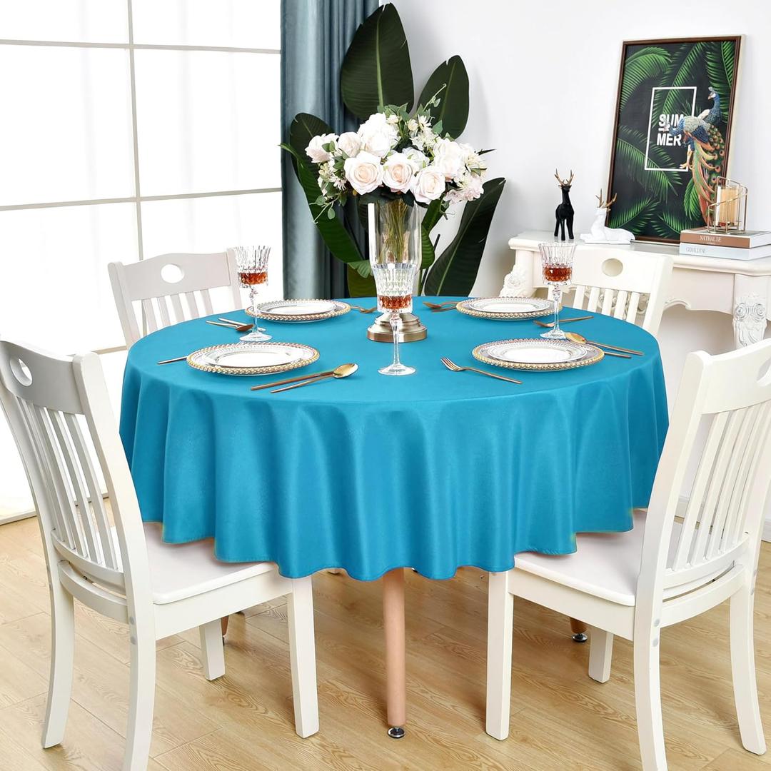 Teal Round Tablecloth - Waterproof Stain Resistant Wrinkle Free Turquoise Table Cloth, 210GSM Polyester Washable Wipeable Table Cover for Party, Banquet, Indoor and Outdoor (48 inch, Circle)