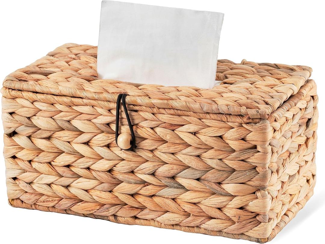 KOLWOVEN Tissue Box Cover - Rattan Wicker Rectangle, Boho Decorative Woven Facial Tissue Holder for Table & Bathroom, Fits 184-Count Box