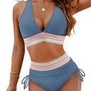 Blooming Jelly Women High Waisted Bikini Sets Tummy Control Swimsuits Color Block Two Piece Drawstring Bathing Suit,sit Medium