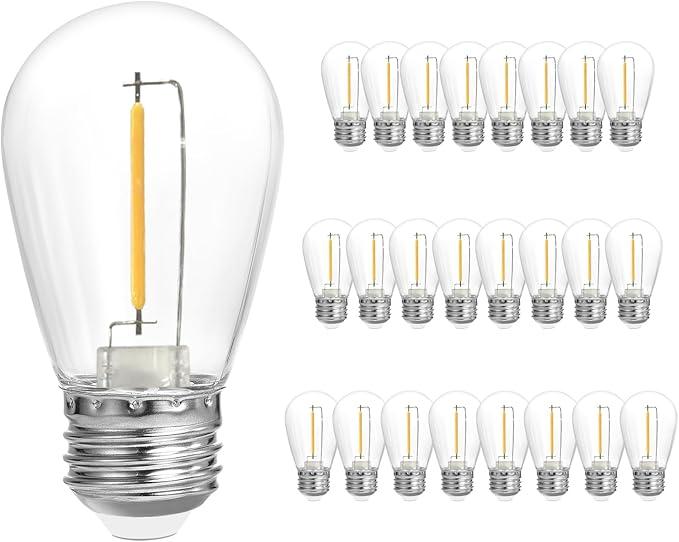 SUNTHIN 25 Pack Dimmable 1W S14 Replacement LED Bulbs, 2700K Warm White Waterproof Outdoor String Lights Vintage Filament Bulb, Shatterproof E26 Screw Base Edison LED Light Bulbs