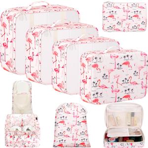 BAGAIL 8 Set Packing Cubes Luggage Packing Organizers for Travel Accessories-Pink Flamingo
