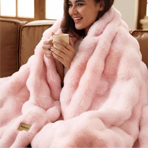 Bedsure GentleSoft Fluffy Fuzzy Cute Pink Blanket Teen Girls Gifts, Soft Cozy Faux Fur Throw Blanket, Valentines Tie-Dye Pink Room Decor for Women, Thick Warm Plush Dorm Room Essentials for Girls, (50" X 60")