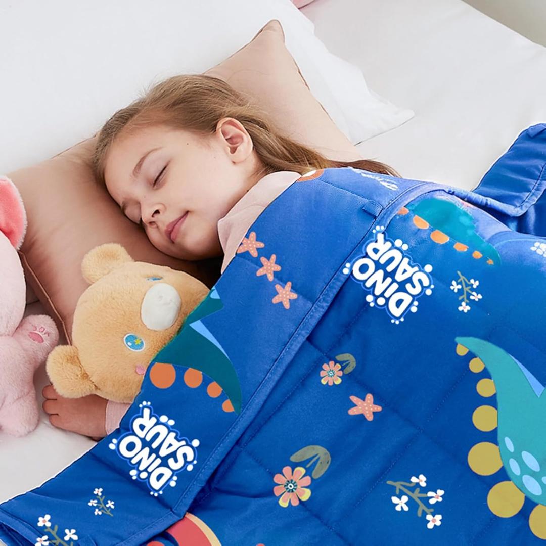 Weighted Blanket - 7 lbs Blue Dinosaur Heavy Blanket - Small Size Breathable Lap Blanket(41"x60", 7 lbs)