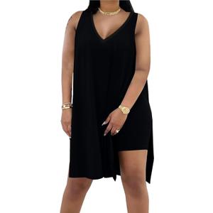 Difanlv Plus Size 2 Piece Outfits for Women Sleeveless Tunic Tops and Bodycon Biker Shorts Sets Tracksuits (X-Large, Black)
