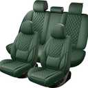 Car Seat Covers Full Set,5 Seat Leather Seat Covers for Cars,Front Seats and Back Seat Cover,Waterproof Car Seat Cushion Protectors,Universal Fit for Most Cars SUV Trucks (Green, Full Set)
