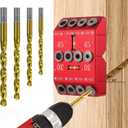30 45 90 Degree Angle Drill Guide Jig for Hand Drill, Angle Drill Guide for Straight Holes and Angle Drilling, used for Stairs Handrails, Cable Railings, Decks, and Wood Posts Level designwith 4 Bits (Aluminum Red)