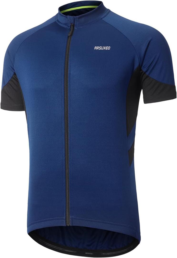 ARSUXEO Men's Short Sleeves Cycling Jersey Bicycle Biking Bike Shirt 636 Dark Blue Size M