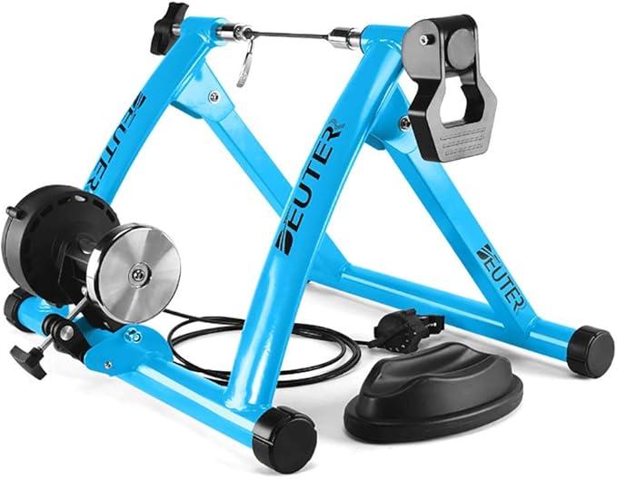 Bike Trainer, Magnetic Bicycle Stationary Stand for Indoor Exercise Riding, 26-29" & 700C Wheels, Quick Release Skewer & Front Wheel Riser Block Included, Baby Blue