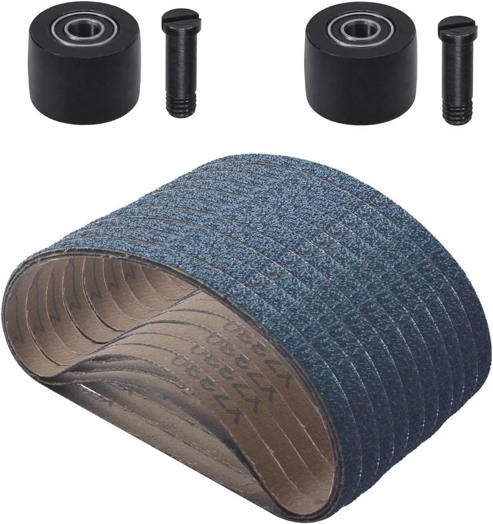 2 Pack 3037PAS Pneumatic Belt Sander Bearing Fits for Astro Pneumatic Tool Pulley Assembly with 1/2" x 18" 30 PCS Sanding Belts for Belt Sander Knife Sharpening Woodworking Metal Polishing