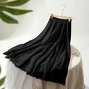 Ezcosplay Women Bohemian Beach A-Line Dress Double Layer Elastic Waist Long Maxi Skirt (Black)