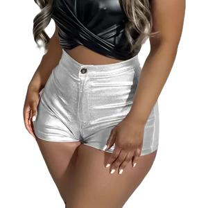 KANSOON Women's Metallic Faux Leather Shorts High Waist Shiny Sexy Rave Short Hot Pants (Large)
