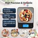 BOMATA Large Kitchen Scale with 0.1g/0.001oz High Precision, 5kg/11lb Bakery Scale with% Percentage Function, USB Rechargeable, Full-View Angle LCD with Backlight, Stainless Steel Pan