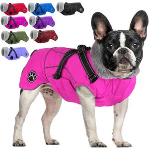 Doglay Dog Coat with Harness, Reflective Warm Dog Jacket Waterproof Puppy Winter Coat for Cold Weather, Adjustable Fleece Jacket for Small Medium Large Dogs (Pink)
