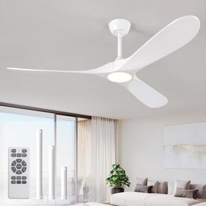 52" Ceiling Fan with Light and Remote, 6-Speed Dimmable Outdoor Ceiling Fan, High CFM Quiet 3 Blade Wood Ceiling Fan, Modern Propeller Ceiling Fan for Outdoor Indoor Living Patio Porch (White)