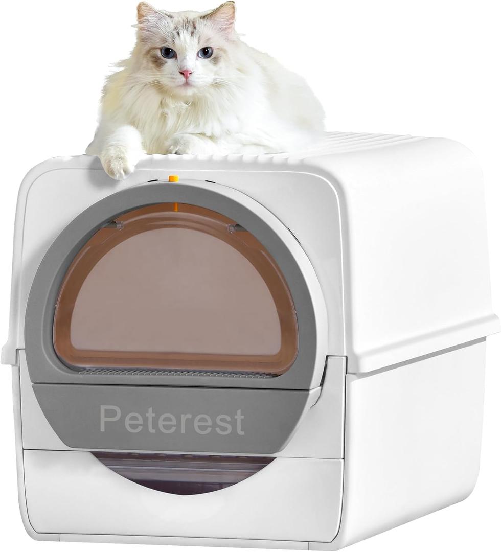 Semi Auto Large Self Cleaning Cat Litter Box,No Smell,Pull and Scoop,for Micro Crystal cat Litter,Easy to Clean,High-Capacity Self Cleaning White Litter Box, Semi Auto with Lid