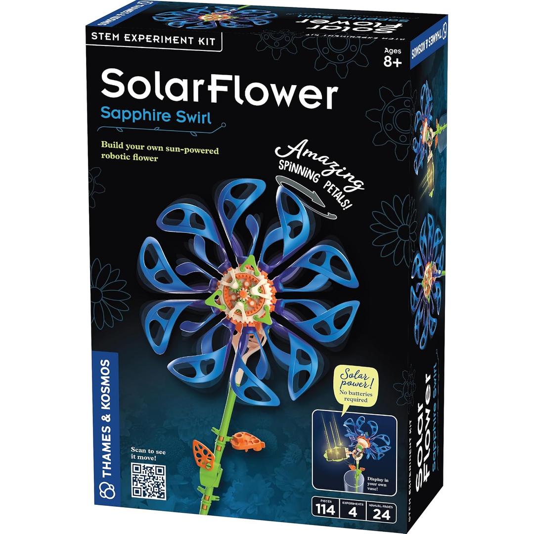 Thames & Kosmos SolarFlower Sapphire Swirl STEM Kit | Build a Motorized Solar-Powered Flower with Spinning, Colorful Petals, Educational Gift for Kids Ages 8+, Adults