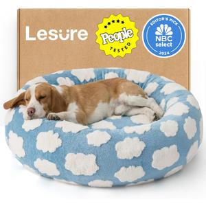 Lesure Shown on TV Donut Dog Beds Large Sized Dog - Round Pet Beds for Calming Puppy with Washable Cover, Orthopedic Modern Home Decor Beds with Jacquard Shaggy Plush & Anti Slip Bottom, 33 InchBlue
