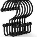 Goowin Shower Curtain Hooks, 12 Pcs Shower Curtain Rings, Durable Rust Proof Black Shower Curtain Hooks, Shower Rings for Curtain, Double Glide Shower Hooks for Shower Curtain Rods, Black