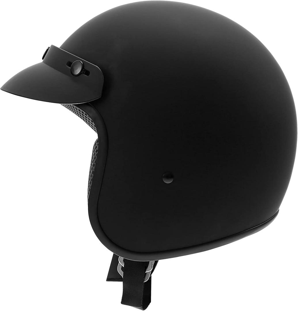 TCMT Dot 3/4 Open Face Adult Helmet for Scooter Moped Cruiser Cafe Racer Retro Vintage Street Bike Motorcycle Helmet (Small, C#Matte Black)