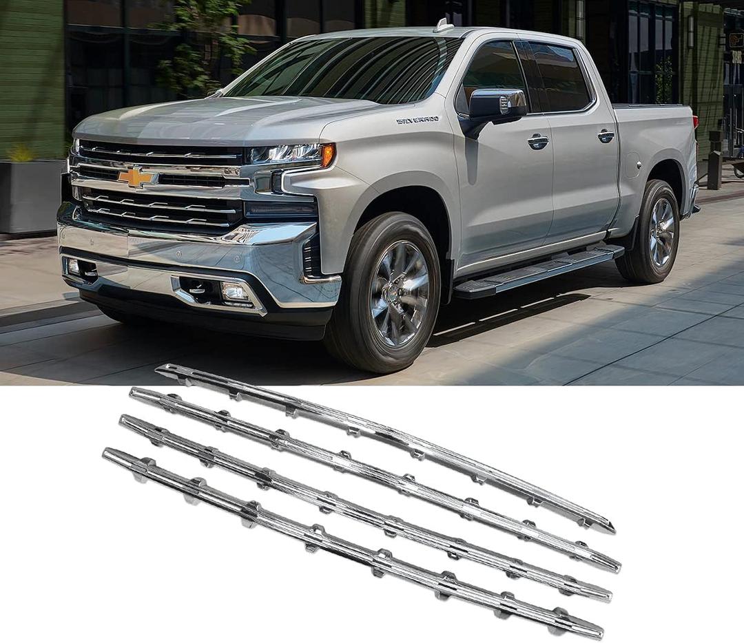 YOUNGERCAR Front Grille Overlay for Compatible With Chevy Silverado 1500 2019-2021 Chrome ABS Grille Cover Inserts