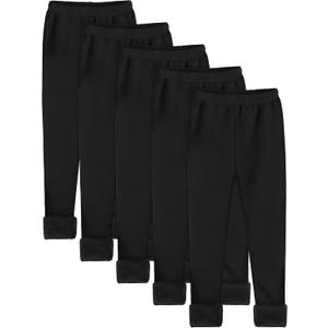 Resinta 5 Pack Girls Fleece Lined Leggings Winter Warm Soft Thermal Pants Full Length Multipack for Kids Cold Weather (5-6 Years, Black)