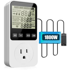 Diymore 1800W Plug in Digital Thermostat Temperature and Humidity Controller Electric Digital Thermostat Heating CoolingMode Timer 120V 15A 20~95% Dehumidifier Humidistat Controller