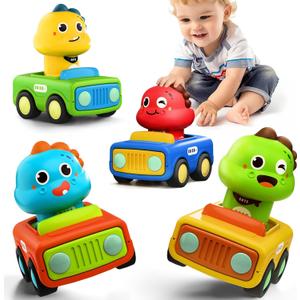 iPlay, iLearn Press Go Car Toys for Toddlers 1-3, Baby Animal Race Cars, Infant Play Car Set, Push Go Friction Dino Car for 6-9-12-18 Month, 1st Valentine Gift Easter Stuffer for 1-2 Years Old Boy Kid