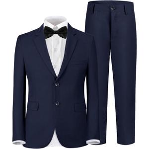 Boys Formal Suit 4 Pieces Set Ring Bearer Outfit Wedding Party Gentleman Tuxedo Dress Up Costume (12, Navy Blue(bowtie))