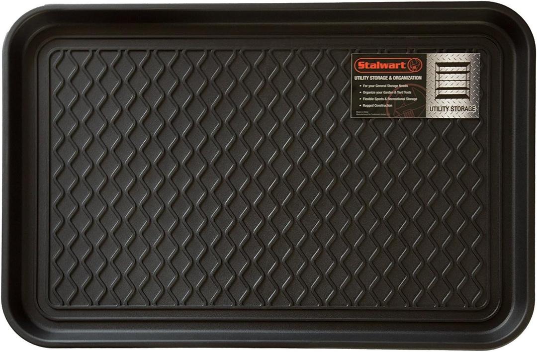 All-Weather Indoor/Outdoor Boot Tray - Weather-Resistant Hard Plastic Shoe Mat with Raised Edge for Entryways, Decks, and Patios by Stalwart (Black)