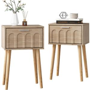 LAATOOREE Nightstand Set of 2, Small Bed Side Table with Arch Door, Mid-Century End Table with Wood Legs for Bedroom, Small Space (Natural)