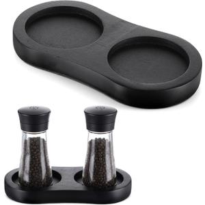 Salt and Pepper Tray, Salt and Pepper Holder, Olive Wood Tray, Fit Many Mills & Shakers, Grinder Accessories (Black)
