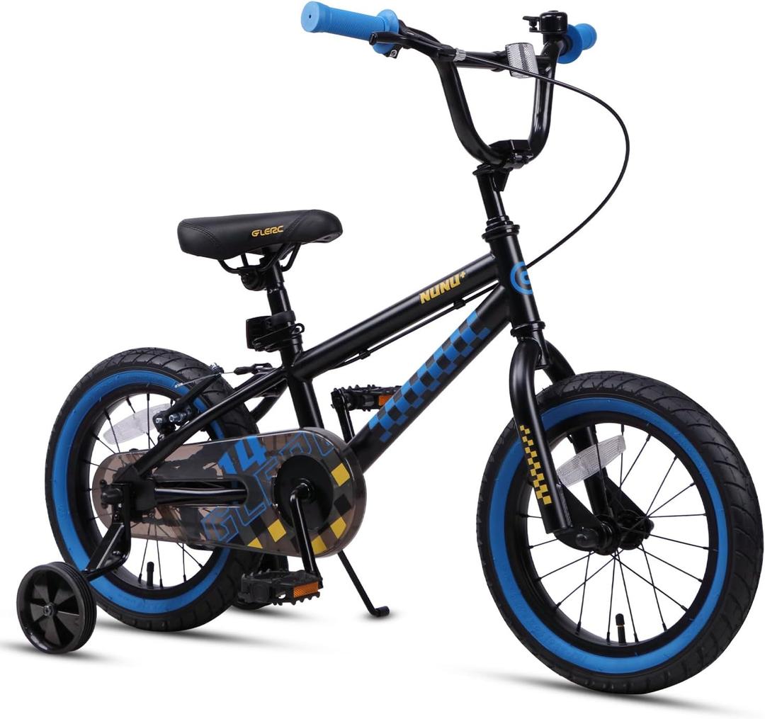 Glerc NuNu+ Kids Bike for Boys Ages 1-10 Years Old, 12 14 16 18 Inch Racing Style Toddler Bicycle with Training Wheels and Safe Coaster Brake, Multiple Colors