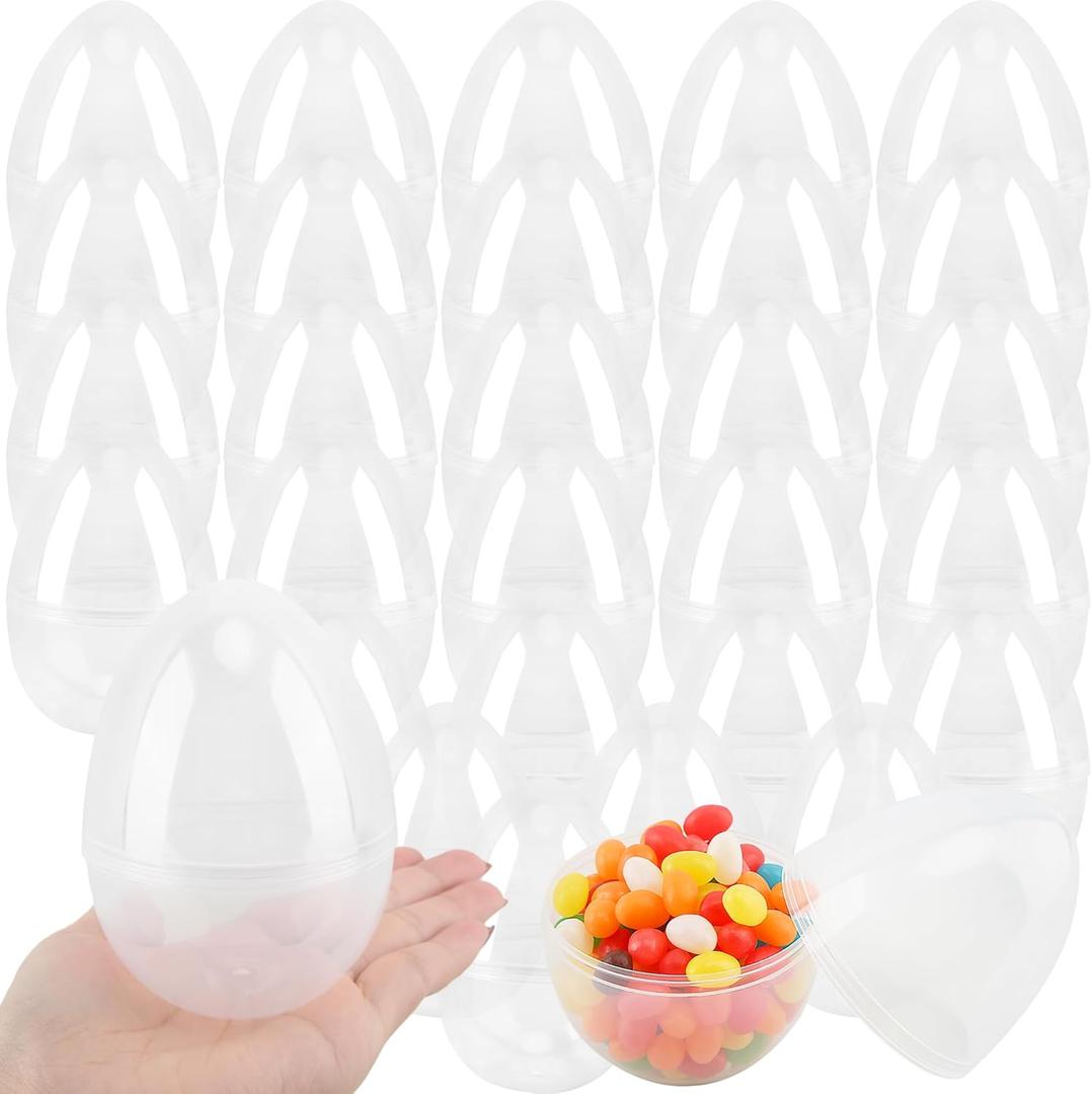 30 Pack 6 Inch/ 5 Inch/ 4.5 Inch Jumbo Clear Easter Eggs Plastic Transparent Easter Eggs Empty Large Surprise Eggs Fillable for Adult Kids Easter Theme Party Favor