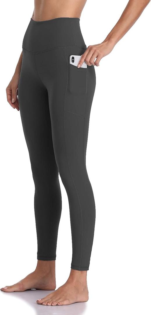 Colorfulkoala Women's High Waisted Yoga Pants 7/8 Length Leggings with Pockets (Large, Charcoal Grey)