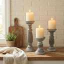 Rustic Wooden Pillar Candle Holders Set of 3, 12'' 9'' 6'' Farmhouse Wood Candle Stand for Table Centerpieces, Vintage Tall Candleholders Fireplace Mantel Decor for Living Room, Grey