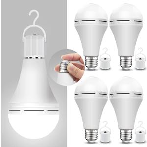 Neporal 4 Pack Emergency-Rechargeable-Light-Bulb, Stay Lights Up When Power Failure, 1500mAh 15W 80W Equivalent LED Light Bulbs for Home, Camping, Tent (E27, with Hook) (Daylight)