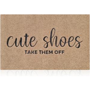 Welcome Mat for Front Door Outdoor Entryway Cute Shoes Take Them Off Indoor Mats with Rubber Backing Doormat Non Slip Easy to Clean Natural Outside Brown