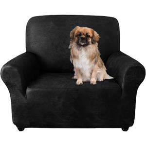 Sofa Chair Cover, Couch Covers for Leather Couches, Stretch Armchair Cover with Leather-Like Texture, Washable, Non-Slip 1-Piece Couch Cover for Dogs, Cats and Kids (Chair, Black)