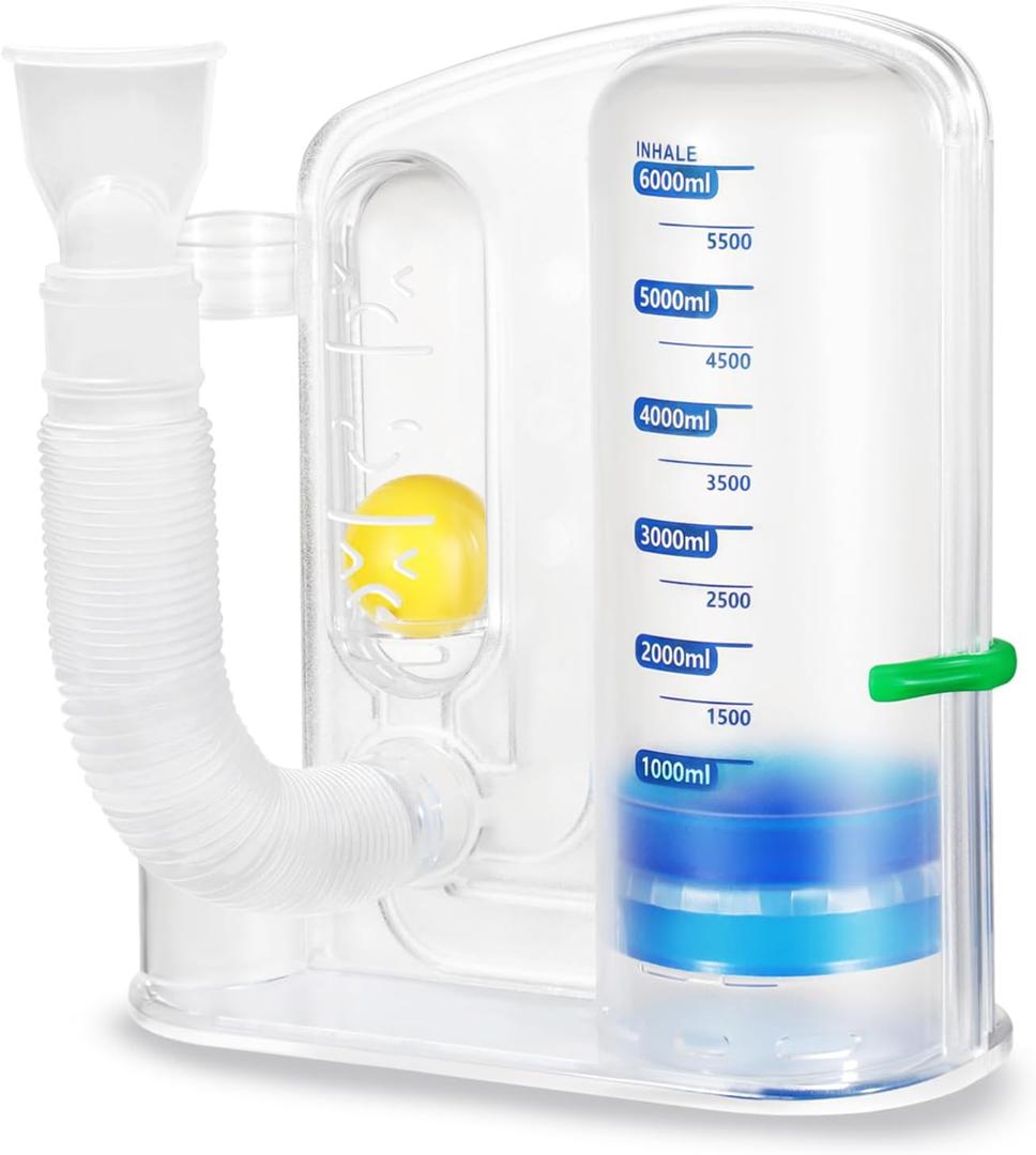 Incentive Spirometer Adult, Lung Exerciser Device, Breathing Trainer - 6000ML Inhale Volume Measurement, Equipped with Ball Flow Rate Indicator & Scale Indicator