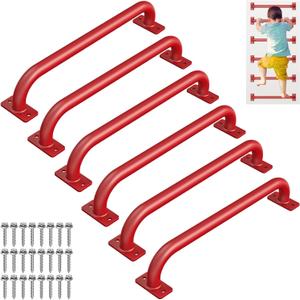 SELEWARE 6 Pcs 17" Red Metal Playground Handles Kids Monkey Bars Indoor | 500LB Heavy Duty Fully Welded Steel Grab Bars for Indoor/Outdoor Playset Treehouse Climbing Frame Wall ladder Backyard