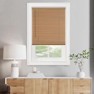 Cordless Light Filtering Mini Blind - 34 Inch Width, 64 Inch Length, 1" Slat Size - Woodtone - Cordless GII Morningstar Horizontal Windows Blinds for Interior by Achim Home Decor