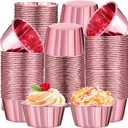 300 Pack Rose Pink Cupcake Cups Bulk Disposable Foil Muffin Liners 3.5 oz Wrappers for Baking Aluminum Paper Mini Metallic Disposable Holiday Party Wedding Festival Supply