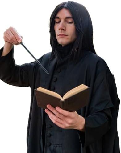 Guree Hair Snape Costume Wig for Men and Women Short Black Wig for Dark Professor Severus Wizard Cosplay Halloween Party Use