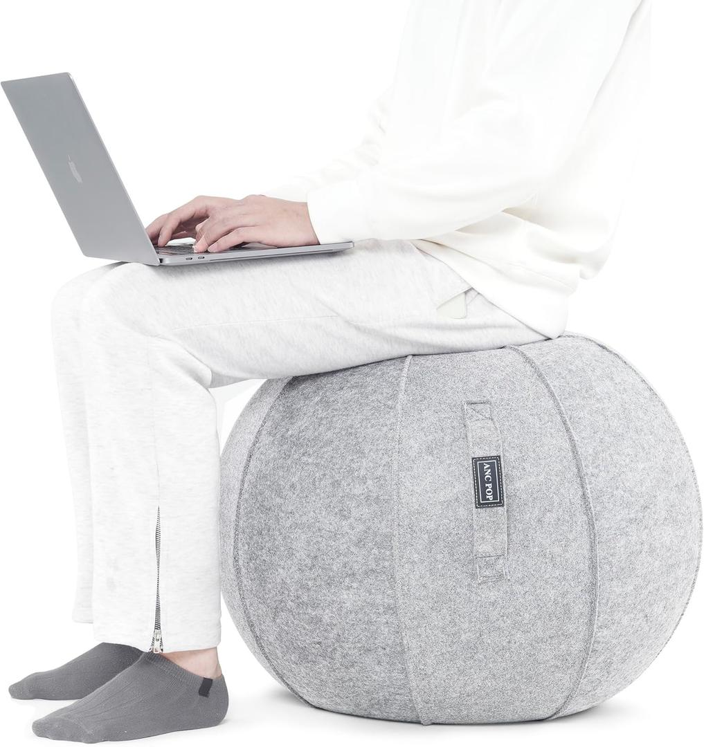 ANC POP Yoga Ball Exercise Ball, Anti Slip Stability Ball Chair, 25 Heavy Duty Large Gym Ball for Fitness, Balance and Core Workout with Cover, Easy Clean (Snow White)