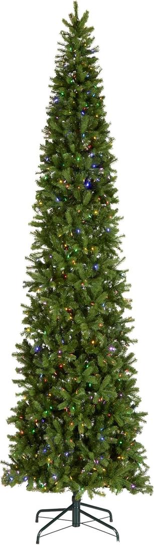 National Tree Company 12 ft Pre-Lit Downswept Douglas Fir Slim Artificial Christmas Tree, 850 LED Lights, 2,165 Tips, Foot Switch, 10 Light Functions, Includes Stand, Green
