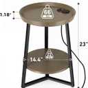 Round End Table with Charging Station, Walnut Color, 15.75"D x 15.75"W x 23"H