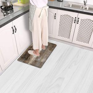 Mrcrypos Brown and Grey Small Kitchen Mat for Floor 17.3"x29" PVC Leather Kitchen Rug Waterproof Cushioned Anti Fatigue Comfort Mat Non Slip Standing Mat Laundry Kitchen Accessories, Wooden