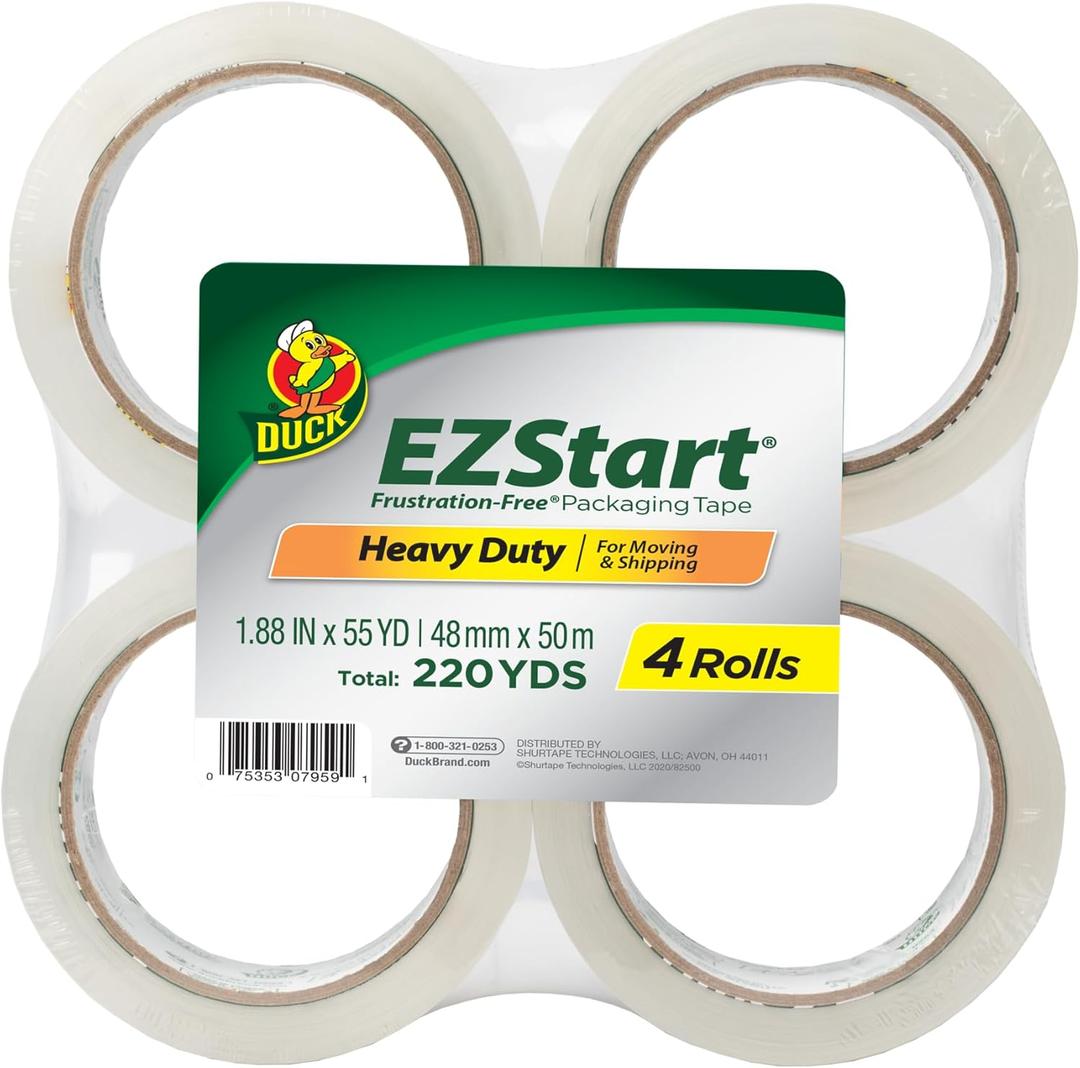 Duck Brand EZ Start Packing Tape Refill, 4 Rolls, 1.88 Inch x 54.6 Yard, Clear (280068)