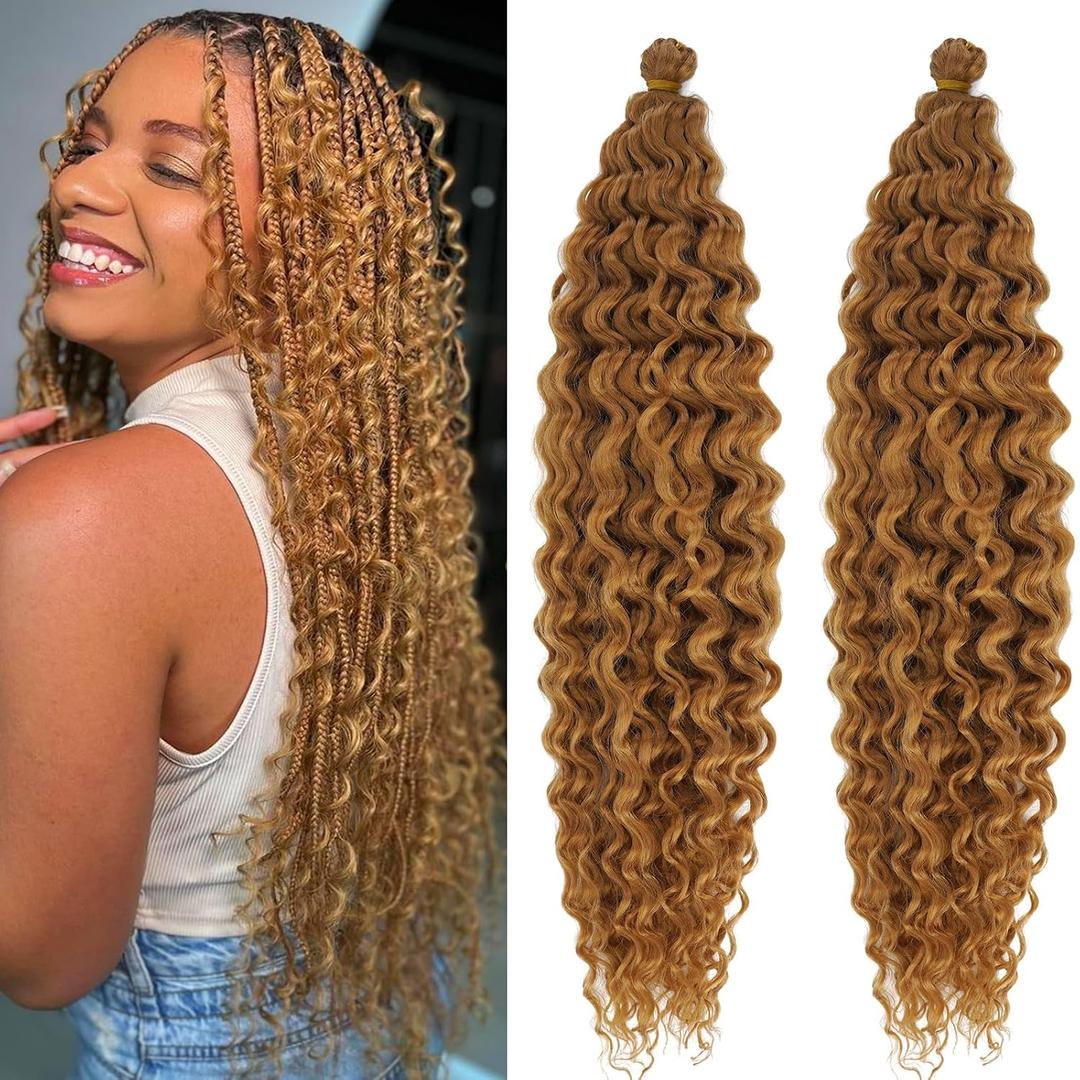 Color 27 Boho Hair Curly Wavy Braiding Hair Deep Ocean Wave Crochet Hair Honey Blonde Bohemian Braiding Hair Pre Stretched Synthetic Boho Crochet Braids Extensions for Black Women